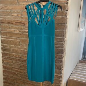 bebe Teal Strappy Mini Bodycon Dress